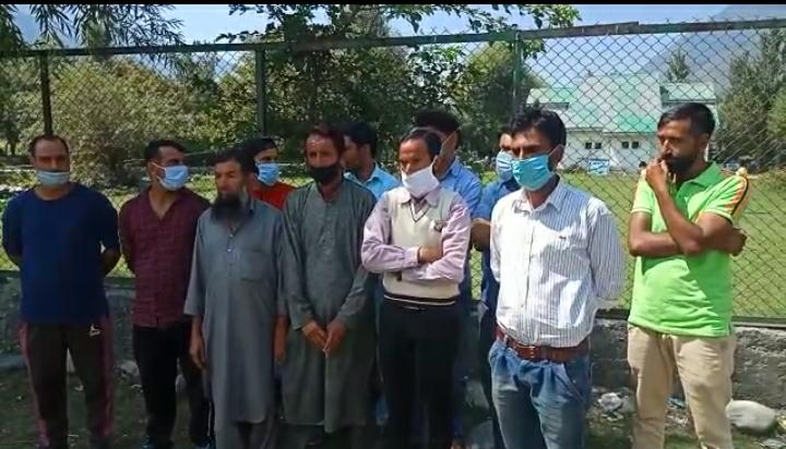 The employees of forest fire watchers association protest peaceful in ganderbal