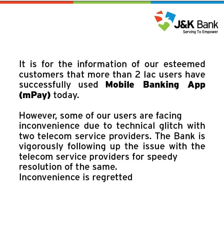 J&K Bank customers aghast as mobile banking application develops ‘snag’