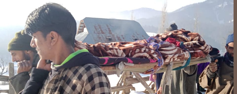 Fortnight after snowfall, locals ferry patient for 5kms on stretcher to hospital