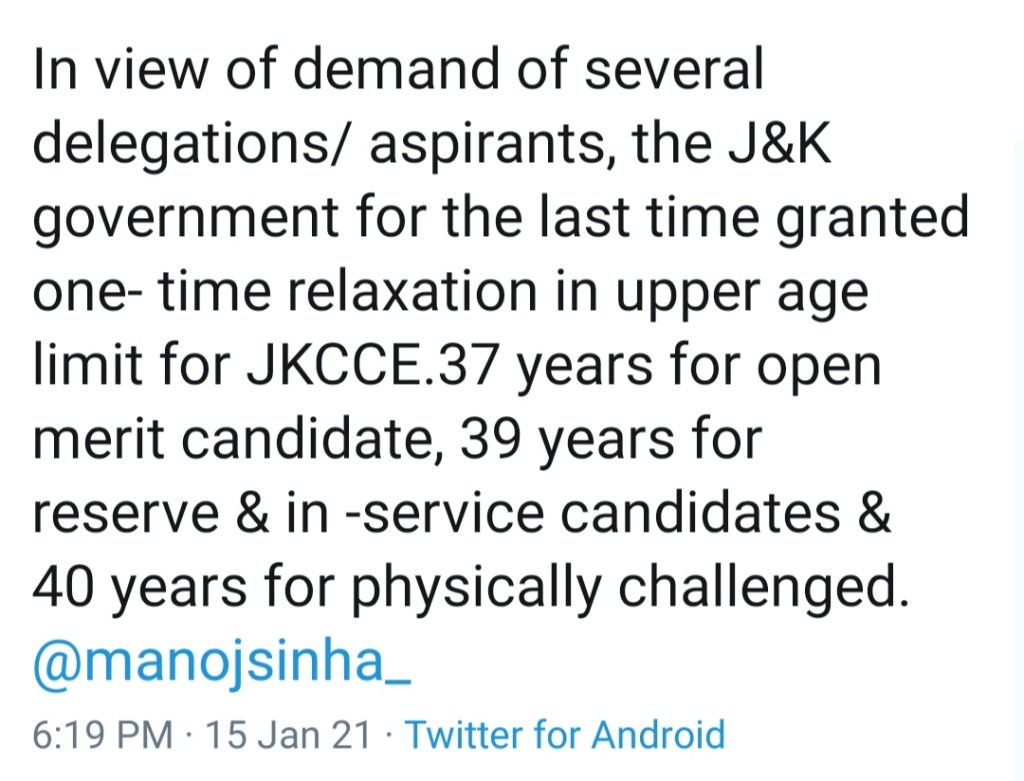 Govt grants one-time relaxation for JKCCE aspirants