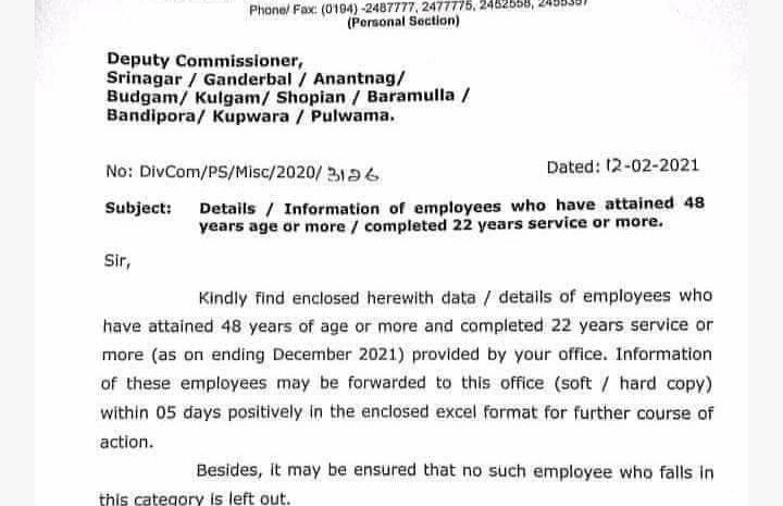 DCs asked to submit details of employees who attain 48 years of age, complete 22 years of services