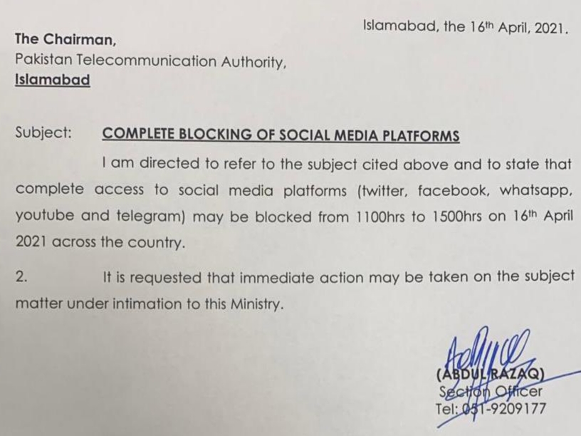 Social media suspended in Pakistan, interior ministry says without citing reasons