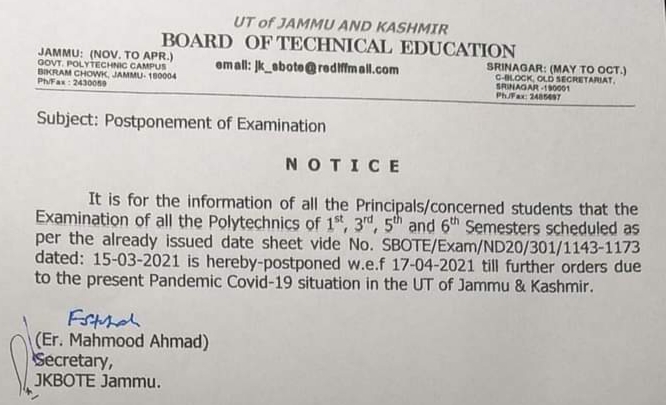 COVID Surge: Scheduled polytechnic examinations postponed till further orders
