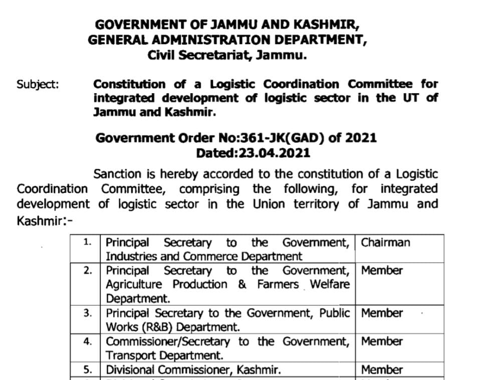Principal secretary Industries and Commerce Deptt appointed nodal officer of logistic coordination committee