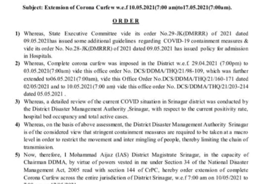 ‘No Relaxation’ Announced In Corona Curfew: Srinagar Administration