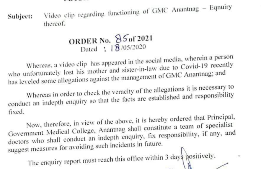 DC Anantnag takes cognisance of video clip circulating in social media