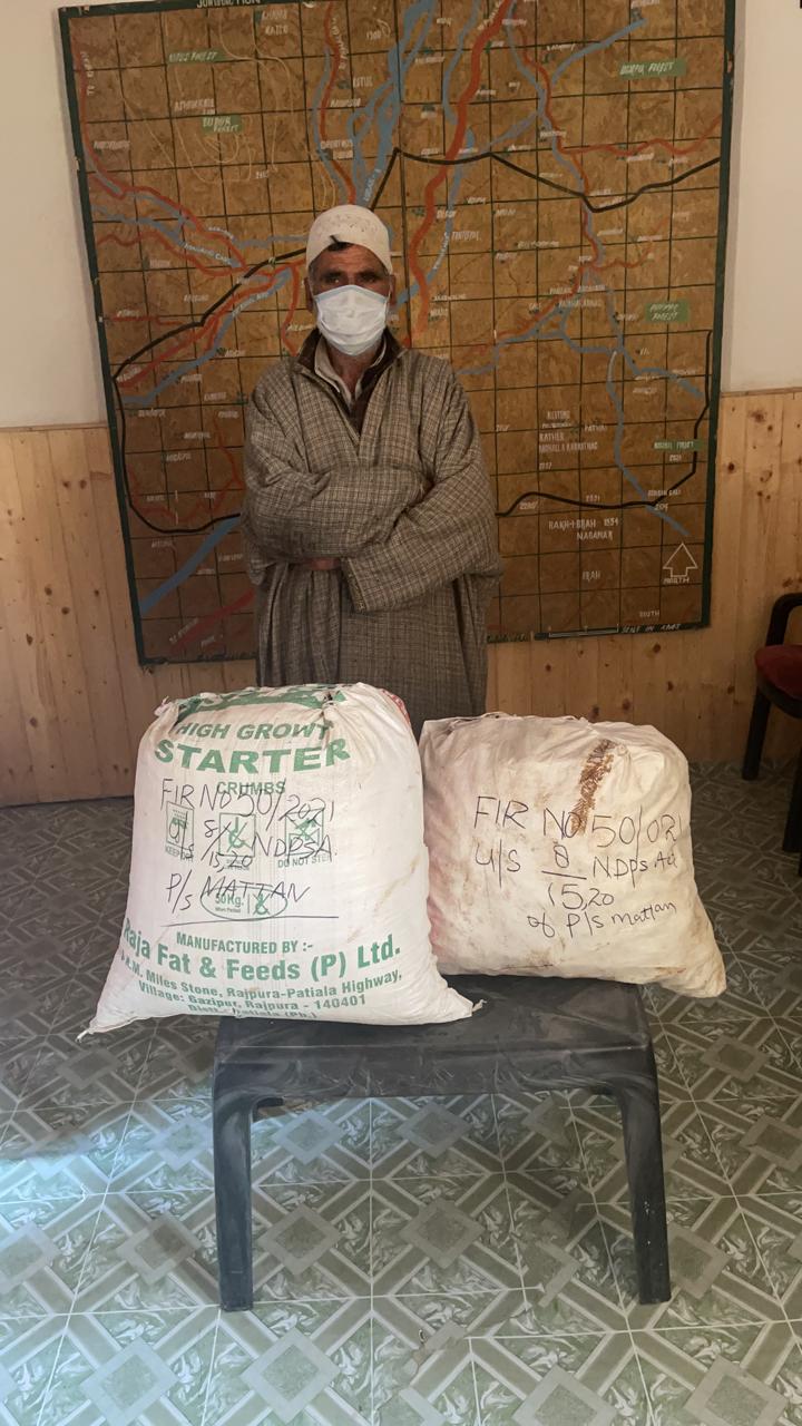 Anantnag Police apprehended a drug peddler along with Narcotic Substance.