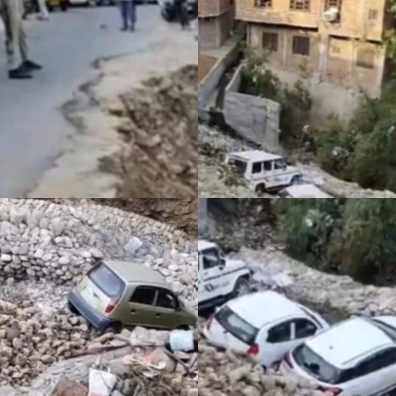 Four vehicles damaged as portion of circular road caves in at Jammu