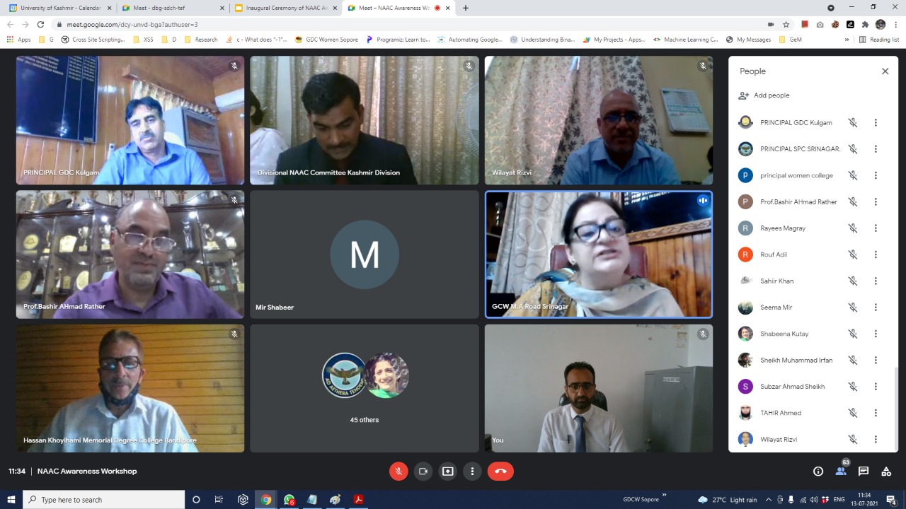 Secretary HED inaugrates online series of NAAC Awareness Workshops. Inaugral workshop through virtual mode held at Amar Singh College Srinagar