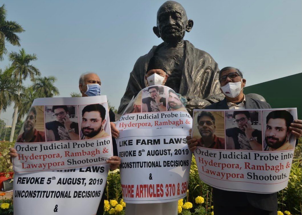 NC Parliamentarians demand judicial probe into Hyderpora and Rambagh encounters, stage protest outside Parliament 