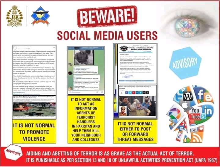 Police warn social media users, aiding militancy can invite UAPA