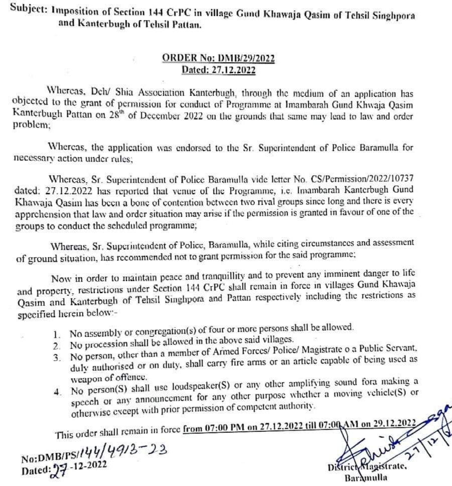 Admin to impose section 144 in Pattan areas for 2 days from Dec 27 evening