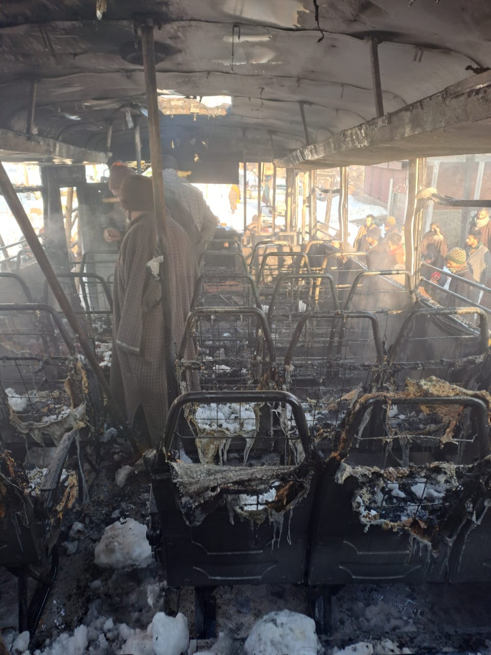 Passenger bus gutted in a fire incident in Central Kashmir’s Budgam