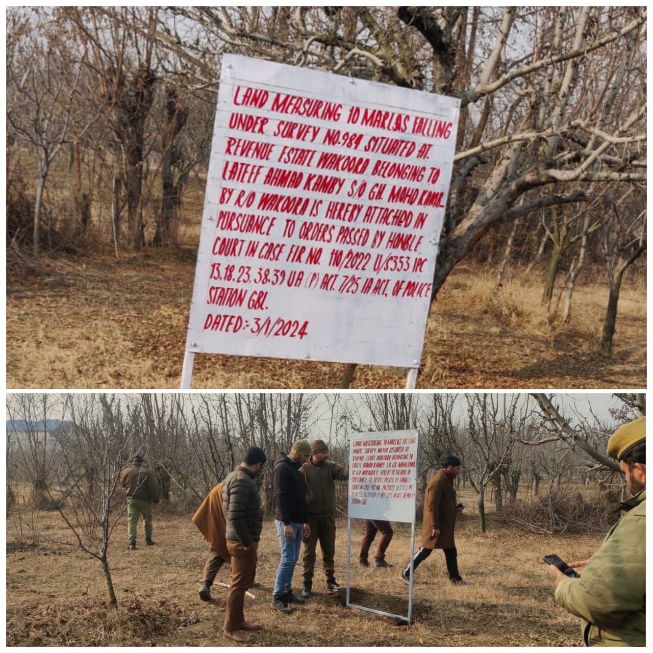 Police attaches immovable property- orchard land in Ganderbal