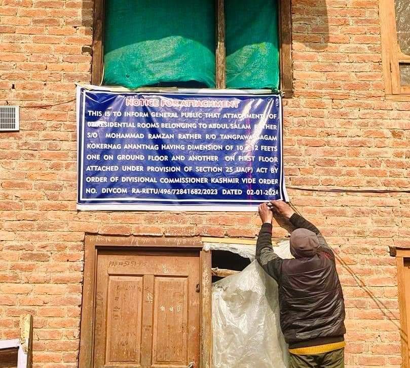 Police attaches residential property of Terrorist Associate in Kokernag
