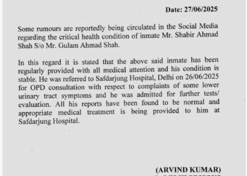 Shabir Shah’s Condition Stable, Refutes Rumours Of Him Being Critical: PRO Delhi Prisons